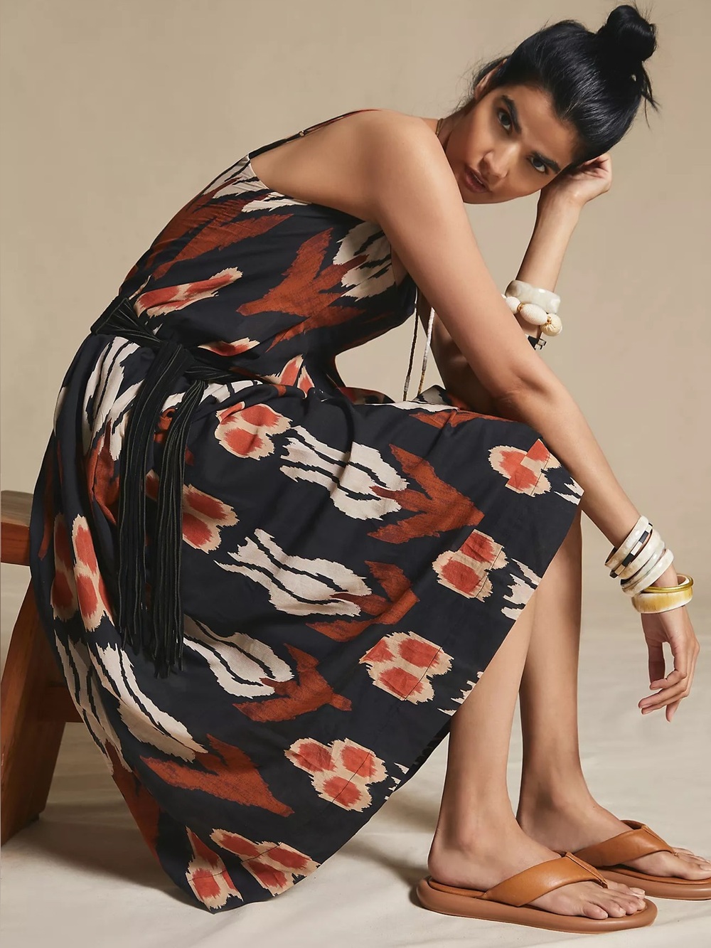 Anthropologie Nikki Pleated Ikat Open Back Maxi Dress NWT M